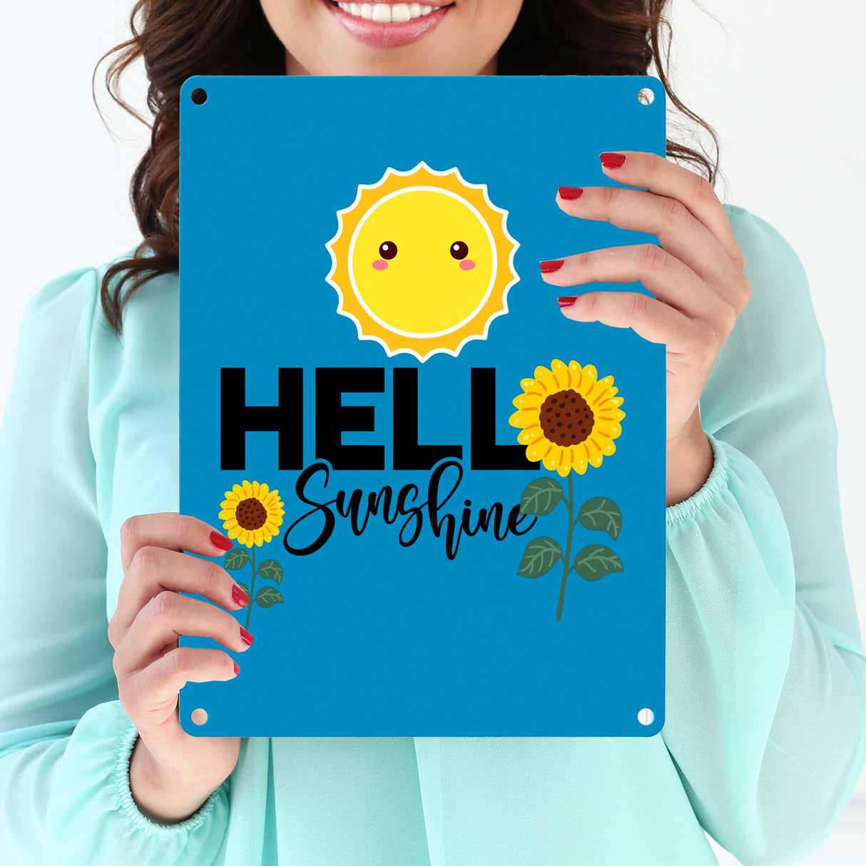 Gute Laune Metallschild in 15x20 cm mit Spruch Hello Sunshine