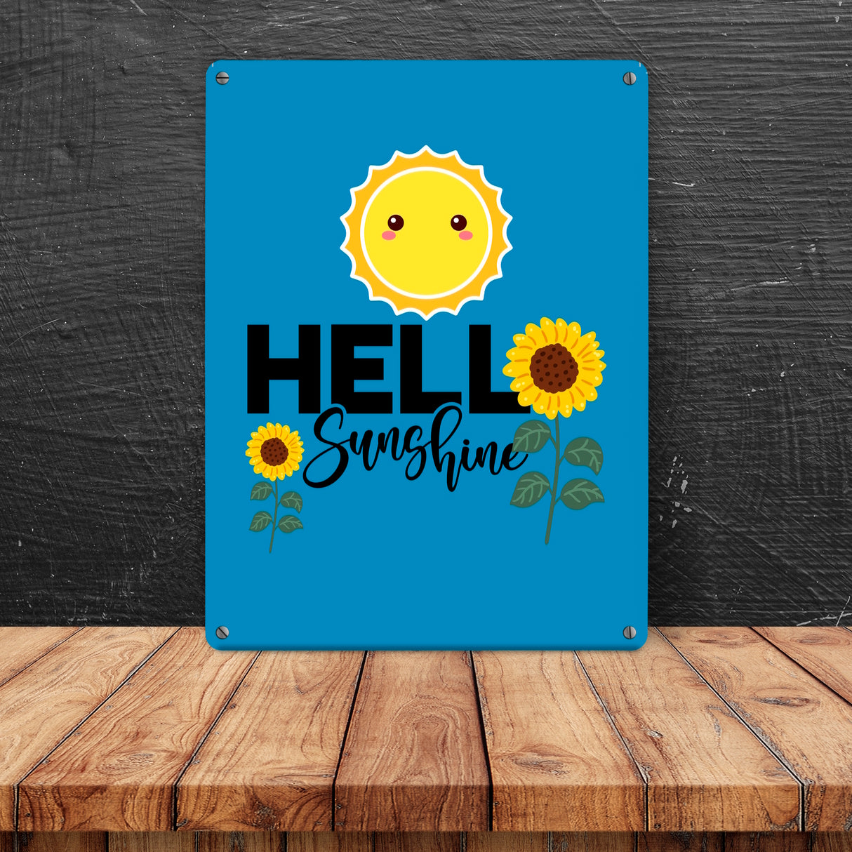 Gute Laune Metallschild in 15x20 cm mit Spruch Hello Sunshine