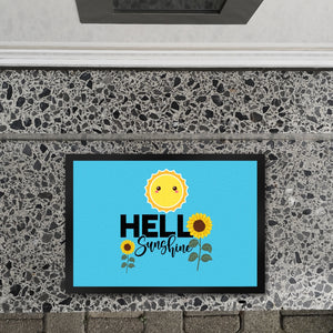 Gute Laune Fußmatte in 35x50 cm in hellblau mit Spruch Hello Sunshine