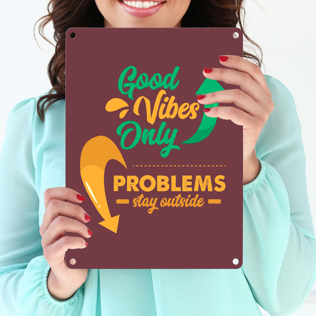Good Vibes only Metallschild in 15x20 cm braun Problems stay outside