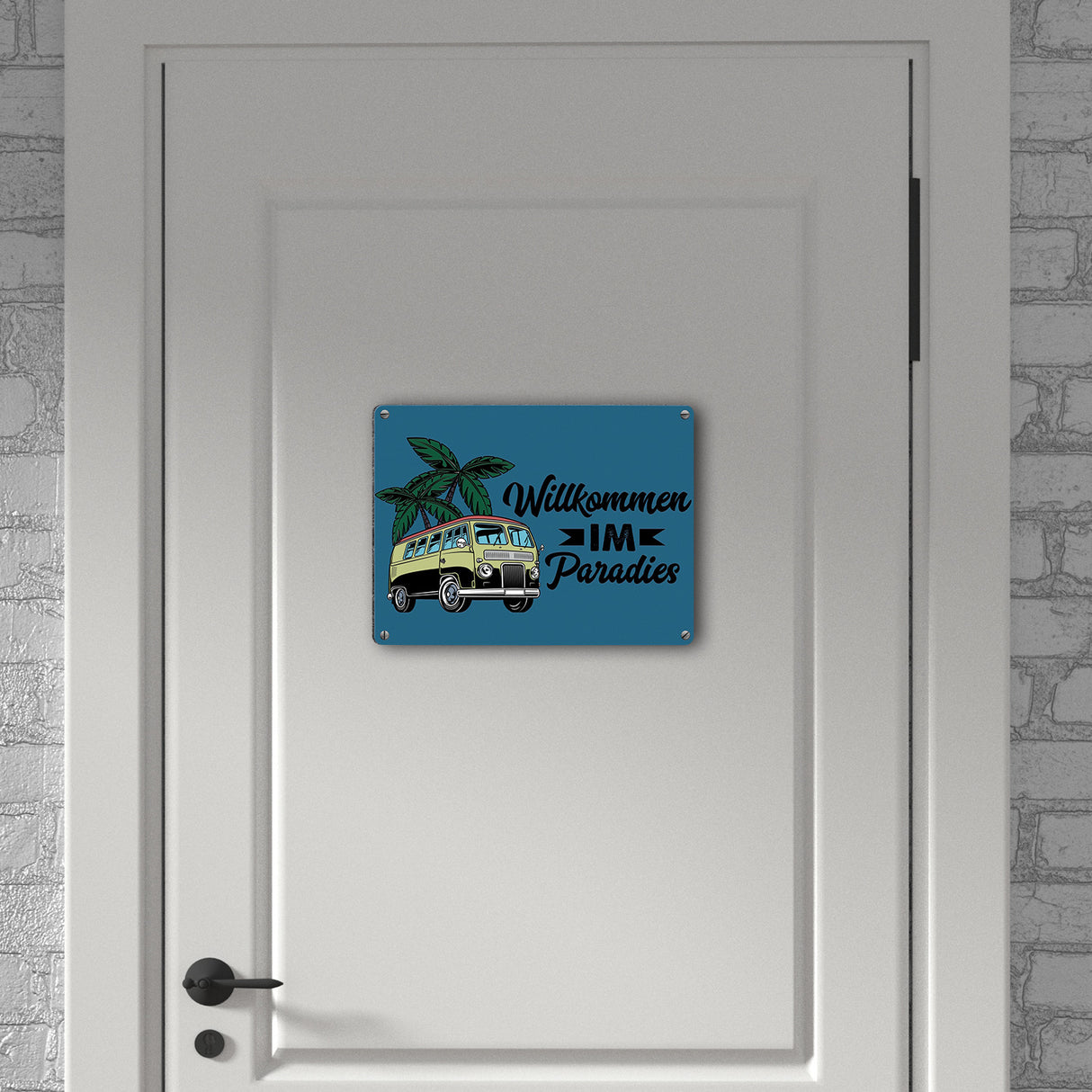 Willkommen im Paradies Campervan Metallschild in 15x20 cm