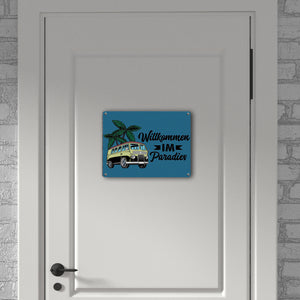 Willkommen im Paradies Campervan Metallschild in 15x20 cm