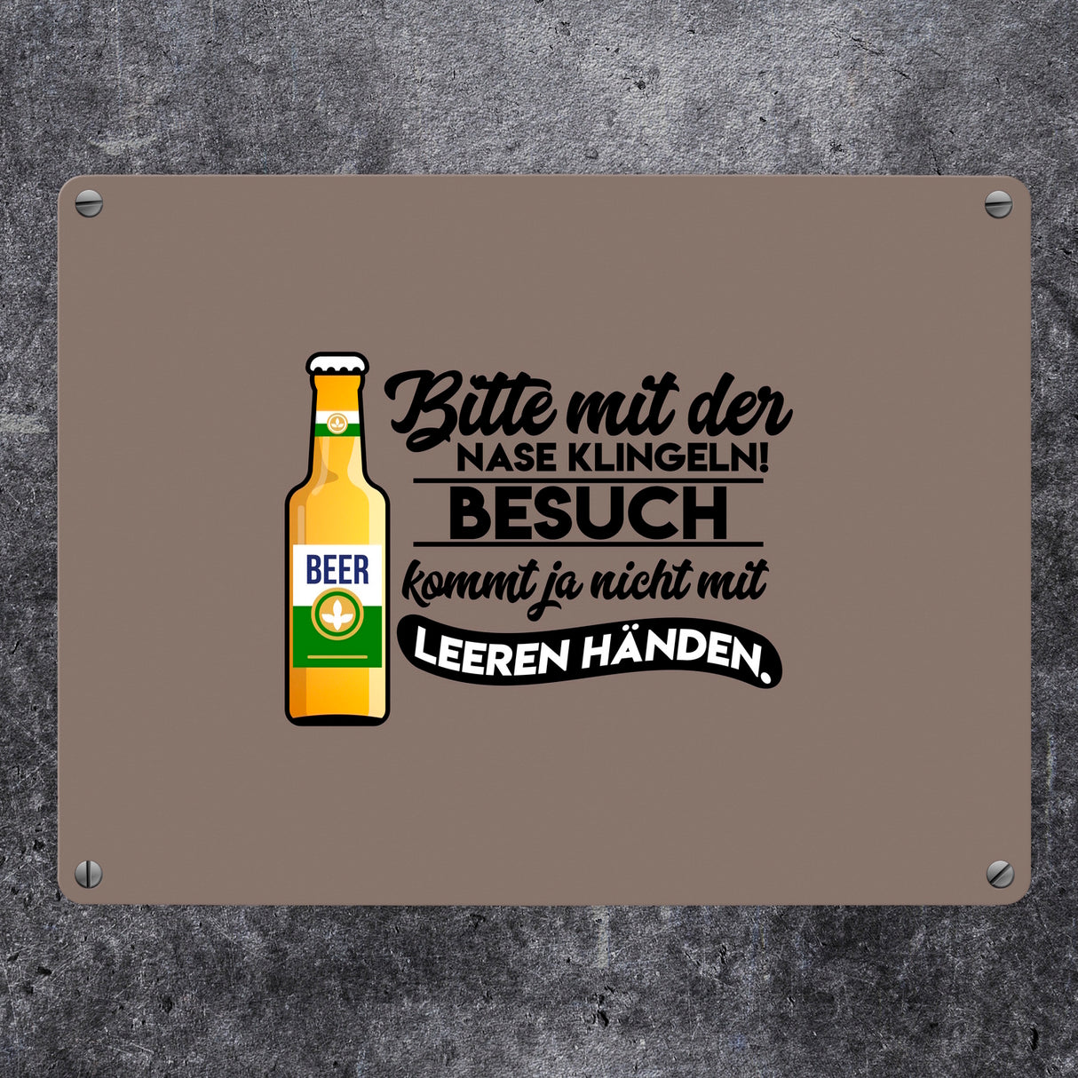 Bitte mit der Nase klingeln Metallschild in 15x20 cm in braun mit Biermotiv