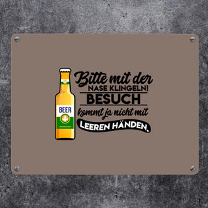 Bitte mit der Nase klingeln Metallschild in 15x20 cm in braun mit Biermotiv