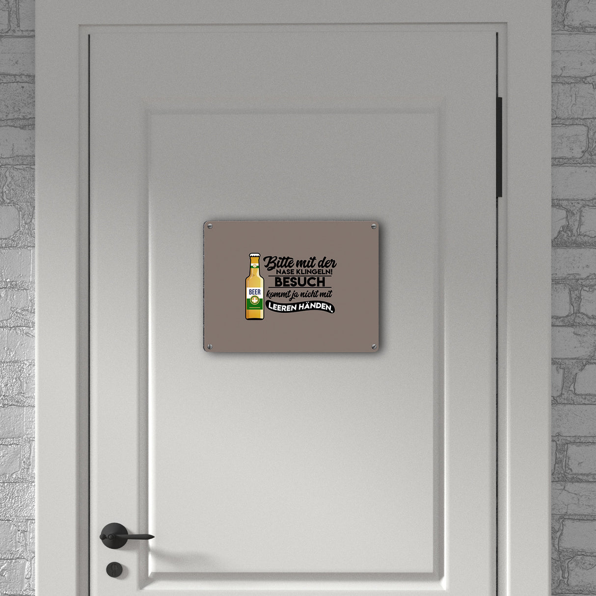 Bitte mit der Nase klingeln Metallschild in 15x20 cm in braun mit Biermotiv