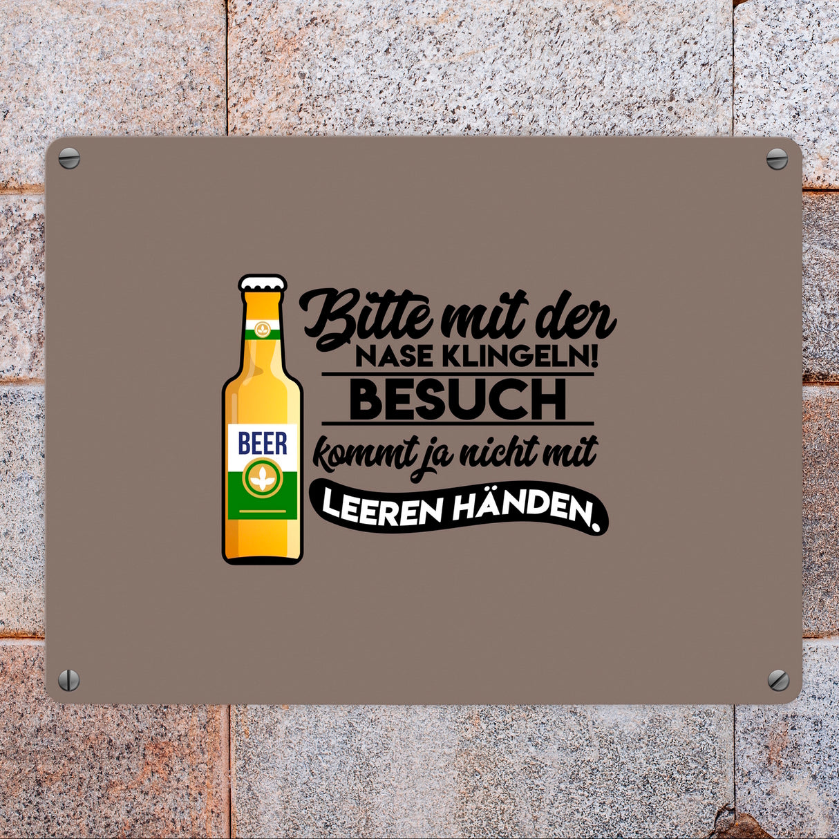 Bitte mit der Nase klingeln Metallschild in 15x20 cm in braun mit Biermotiv