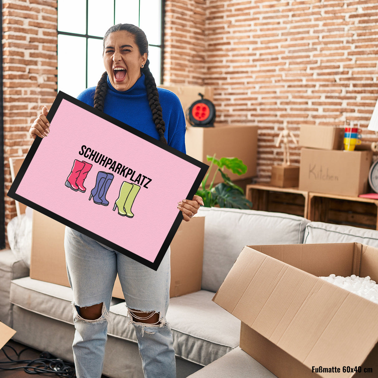 Schuhparkplatz Fußmatte in 35x50 cm in rosa mit Schuhmotiv für Frauen
