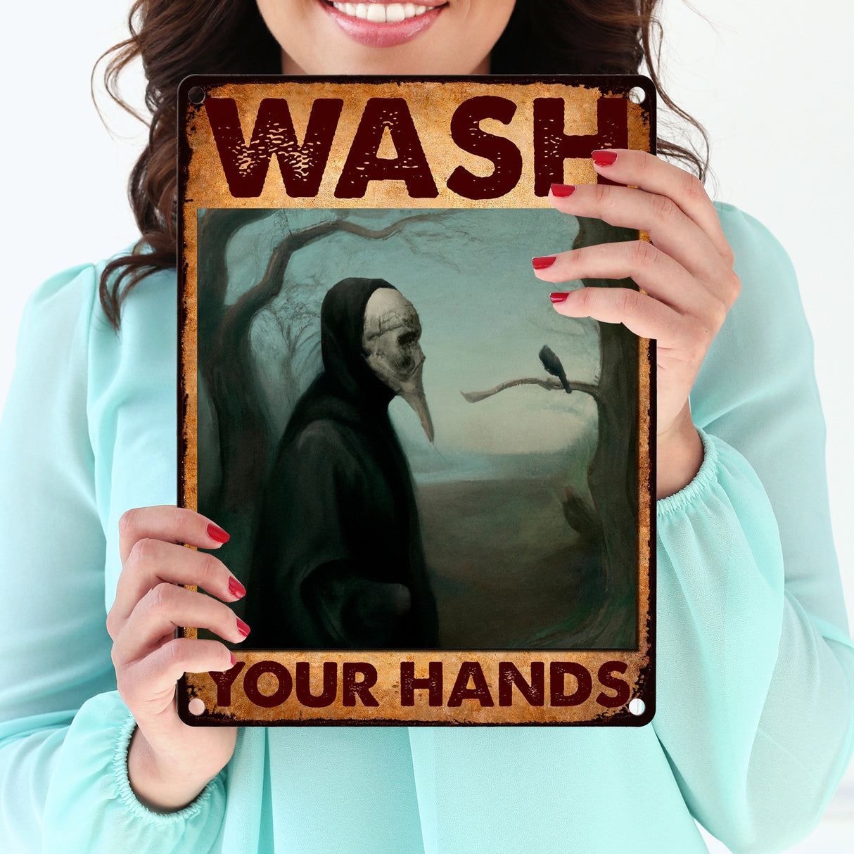 Pestdoktor Metallschild in 15x20 cm mit Spruch Wash your Hands