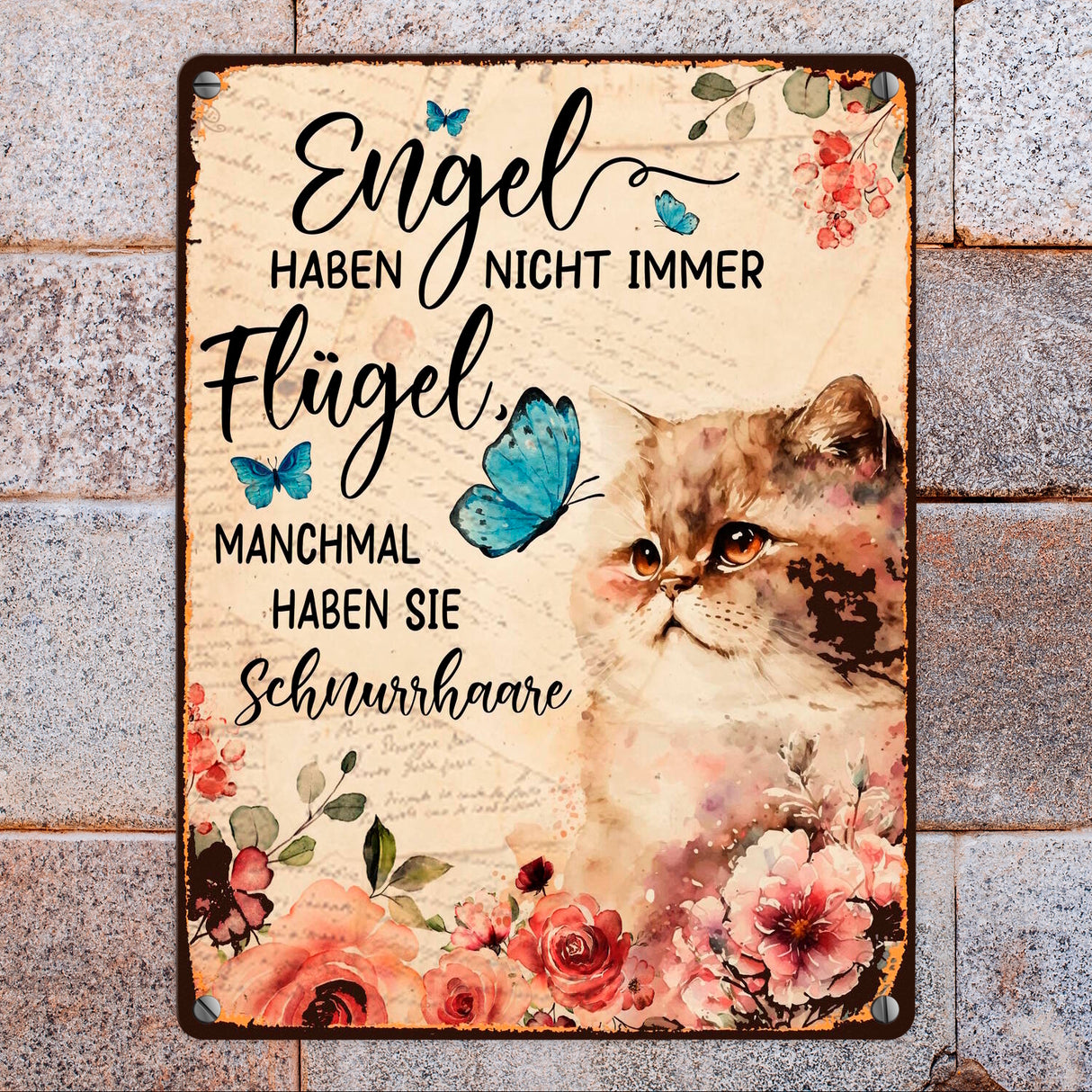 Katzen sind Engel Metallschild in 15x20 cm mit Spruch für Katzenbesitzer