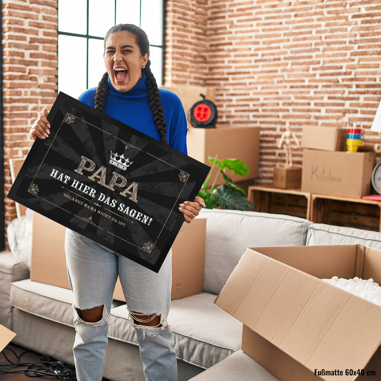 Papa hat hier das Sagen! Solange Mama nicht da ist Fußmatte mit Krone