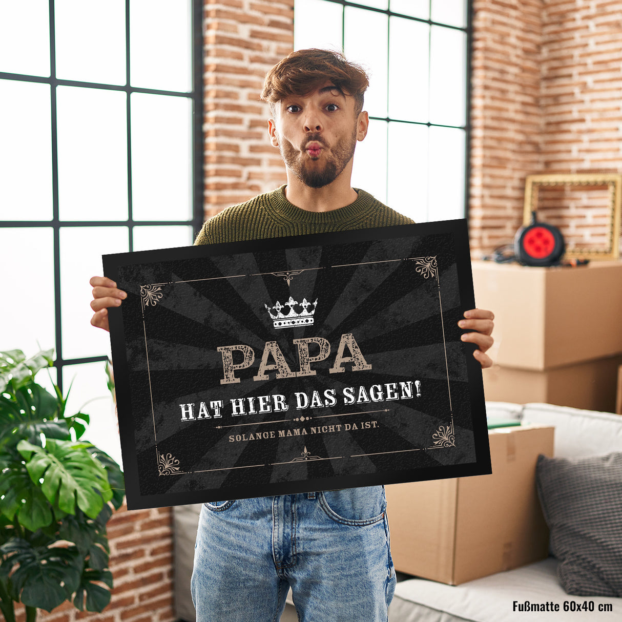 Papa hat hier das Sagen! Solange Mama nicht da ist Fußmatte mit Krone