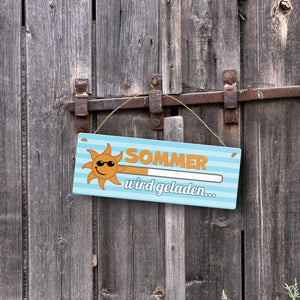 Sommer wird geladen Ladebalken Metallschild mit cooler Sonne