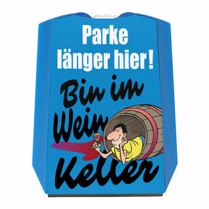 Bin im Weinkeller Parkscheibe in blau mit Eiskratzer und 2 Einkaufswagenchips