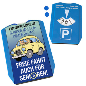 Freie Fahrt auch für Senioren Parkscheibe mit zwei Einkaufswagenchips