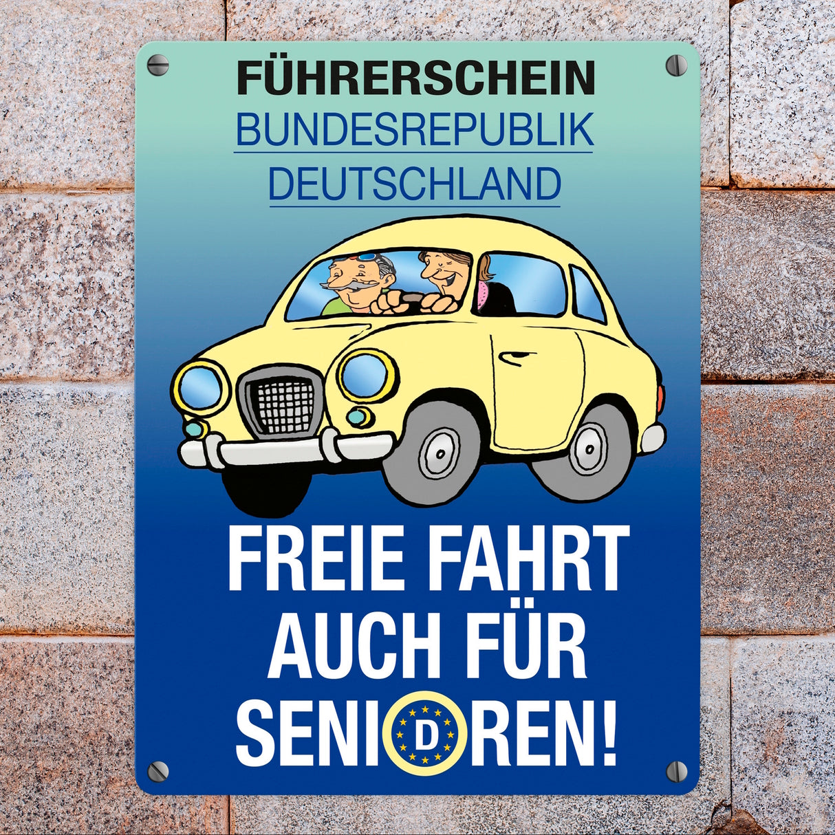 Freie Fahrt auch für Senioren Metallschild mit Oldtimer Motiv
