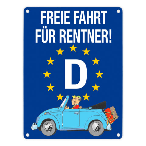 Freie Fahrt für Rentner Metallschild mit Oldtimer Motiv