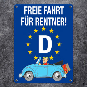 Freie Fahrt für Rentner Metallschild mit Oldtimer Motiv