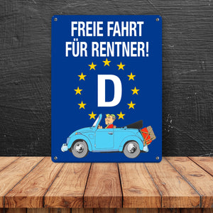 Freie Fahrt für Rentner Metallschild mit Oldtimer Motiv