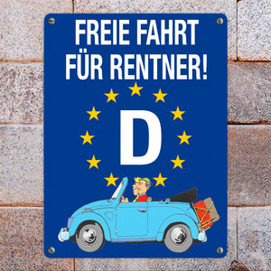 Freie Fahrt für Rentner Metallschild mit Oldtimer Motiv