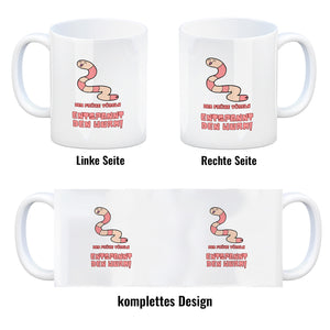 Morgenlatte Kaffeebecher mit Spruch Das frühe Vögeln entspannt den Wurm