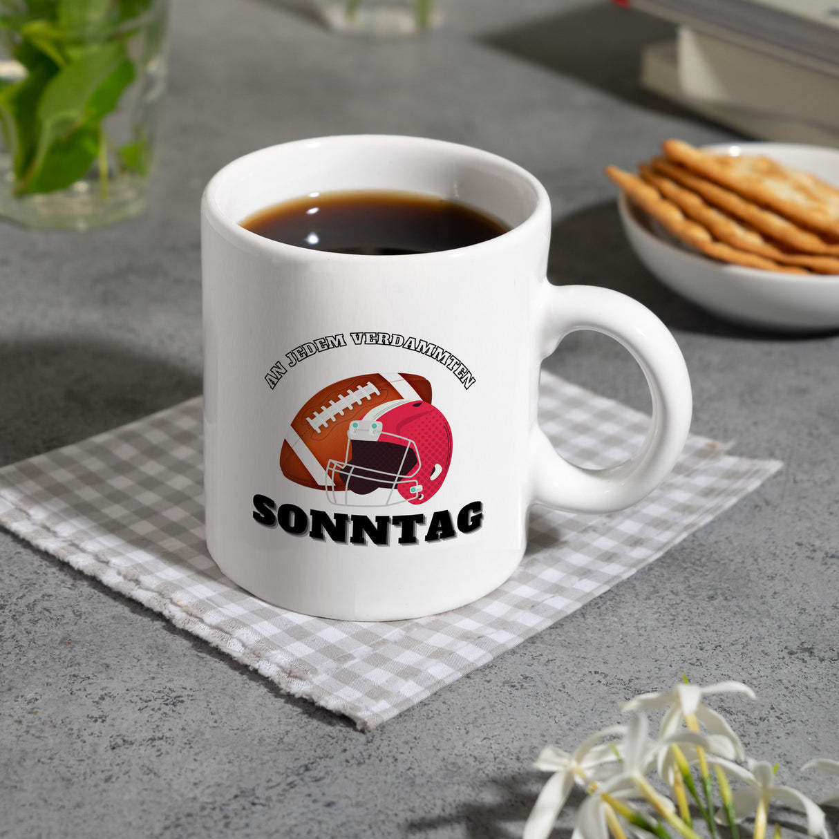 American Football Kaffeebecher mit Spruch An jedem verdammten Sonntag