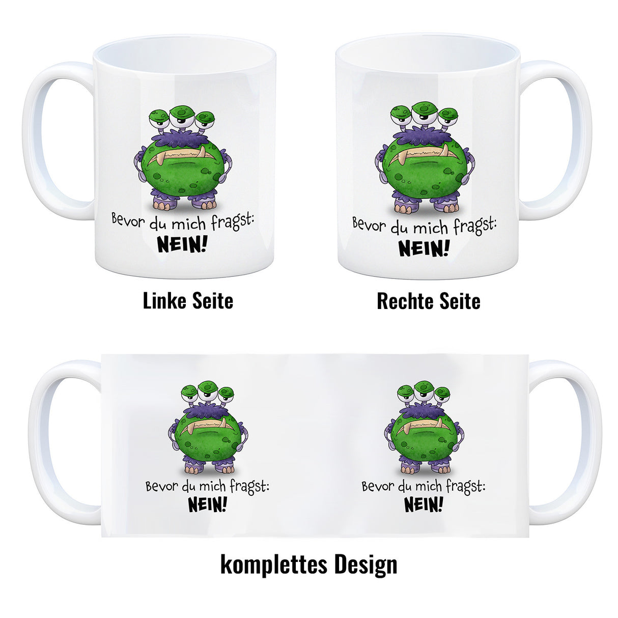 Freches Monster -lila Kaffeebecher mit lustigem Spruch
