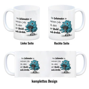 Freches Monster in hellblau Kaffeebecher mit lustigem Spruch