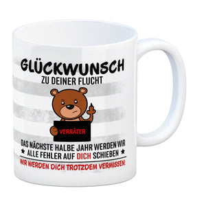 Glückwunsch zur Flucht, Verräter Mittelfinger Kaffeebecher mit Bär
