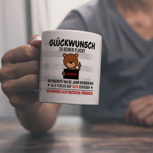 Glückwunsch zur Flucht, Verräter Mittelfinger Kaffeebecher mit Bär