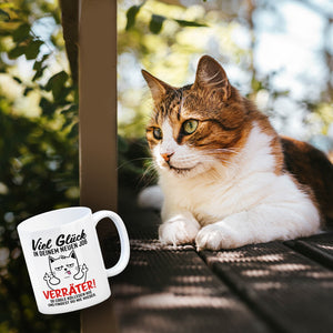 Viel Glück im neuen Job Verräter Mittelfinger Kaffeebecher mit frecher Katze
