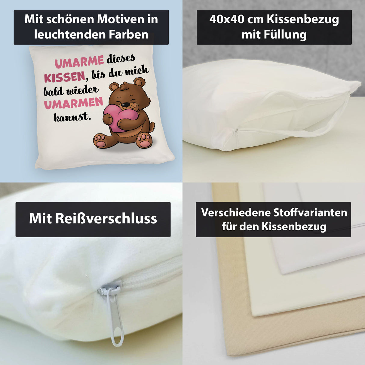 Bär Kissen mit Spruch- Umarme dieses Kissen bis ich da bin