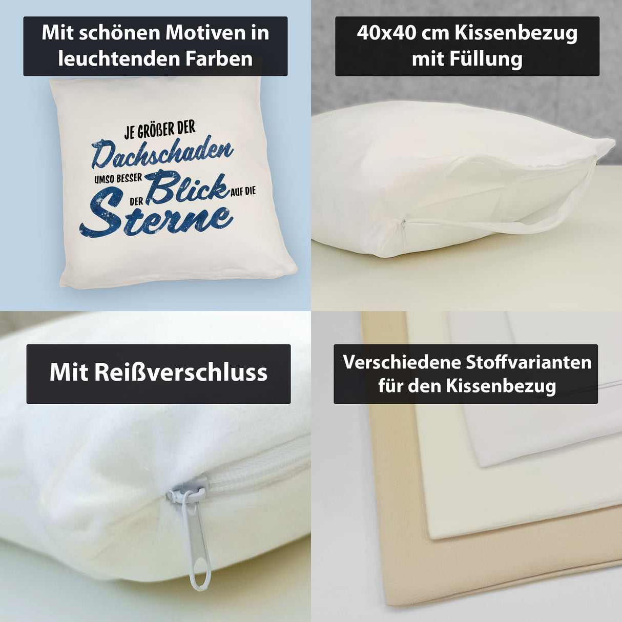 Sterne Kissen mit Spruch - Je größer der Dachschaden