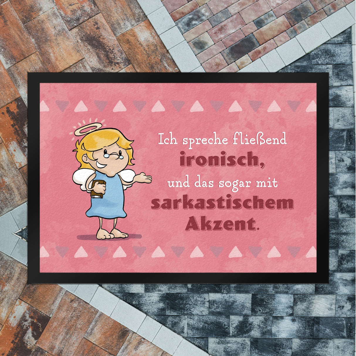 Engel Fußmatte in 35x50 cm mit Spruch - Ich spreche Ironie mit Sarkasmus-Akzent