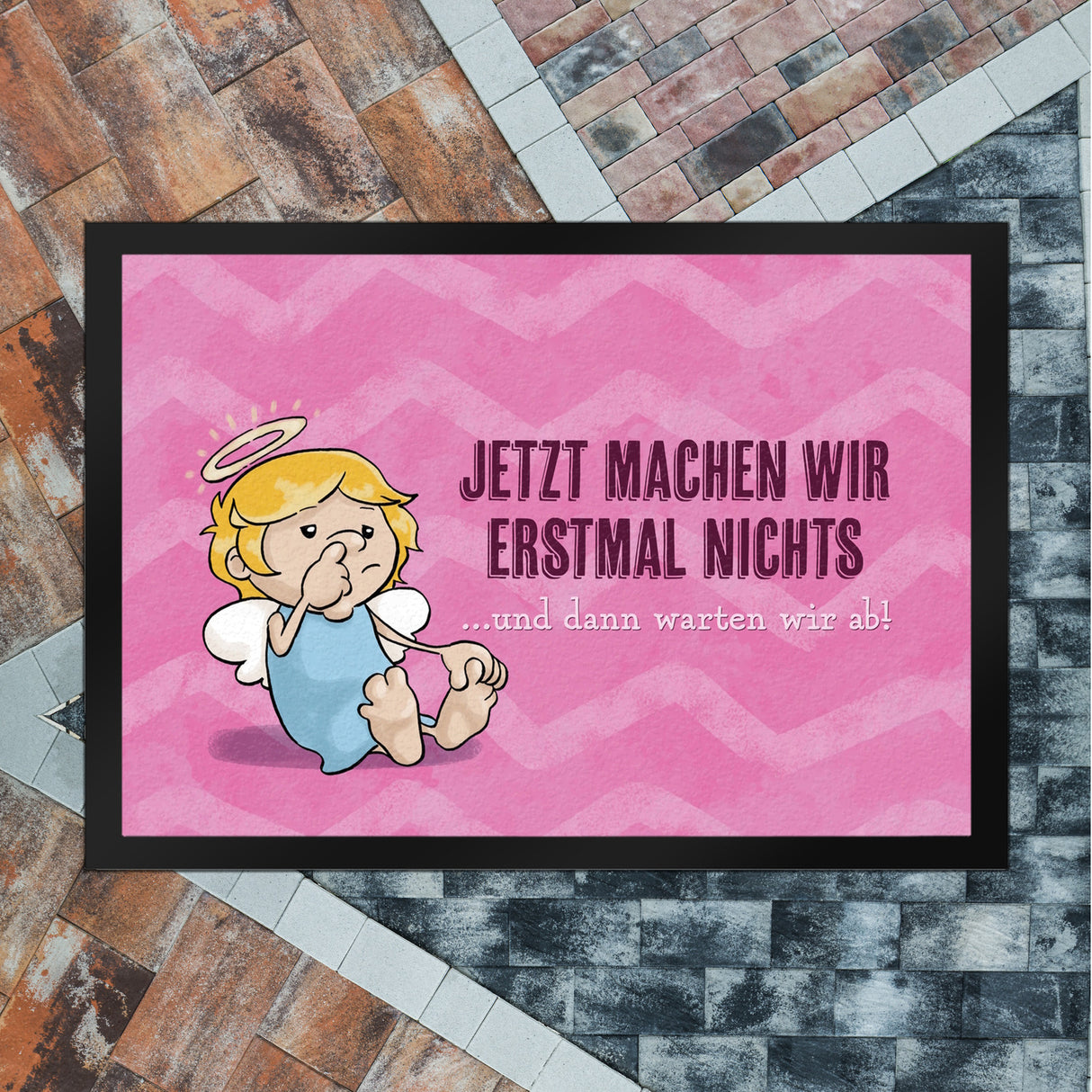 Engel Fußmatte in 35x50 cm mit Spruch - Wir machen nichts und warten ab