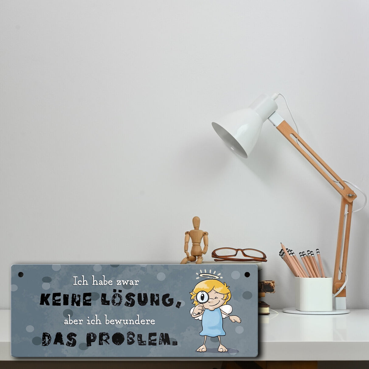 Engel Metallschild mit Spruch - Keine Lösung, aber Bewunderung fürs Problem