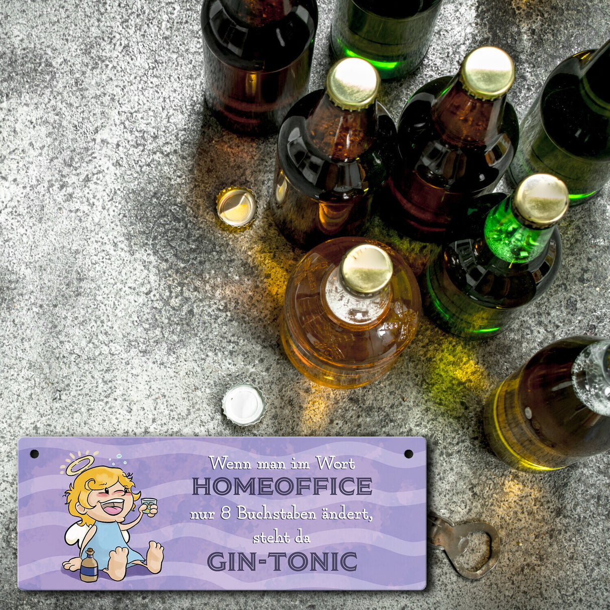 Engel Metallschild mit Spruch - Homeoffice klingt ähnlich wie Gin-Tonic
