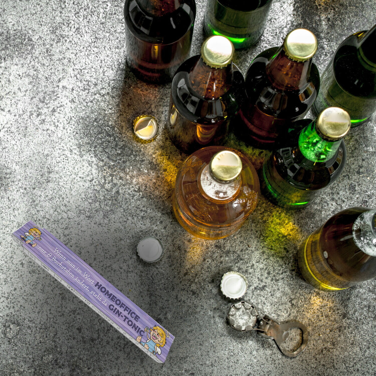 Engel Meterstab aus Holz mit Spruch - Homeoffice klingt ähnlich wie Gin-Tonic