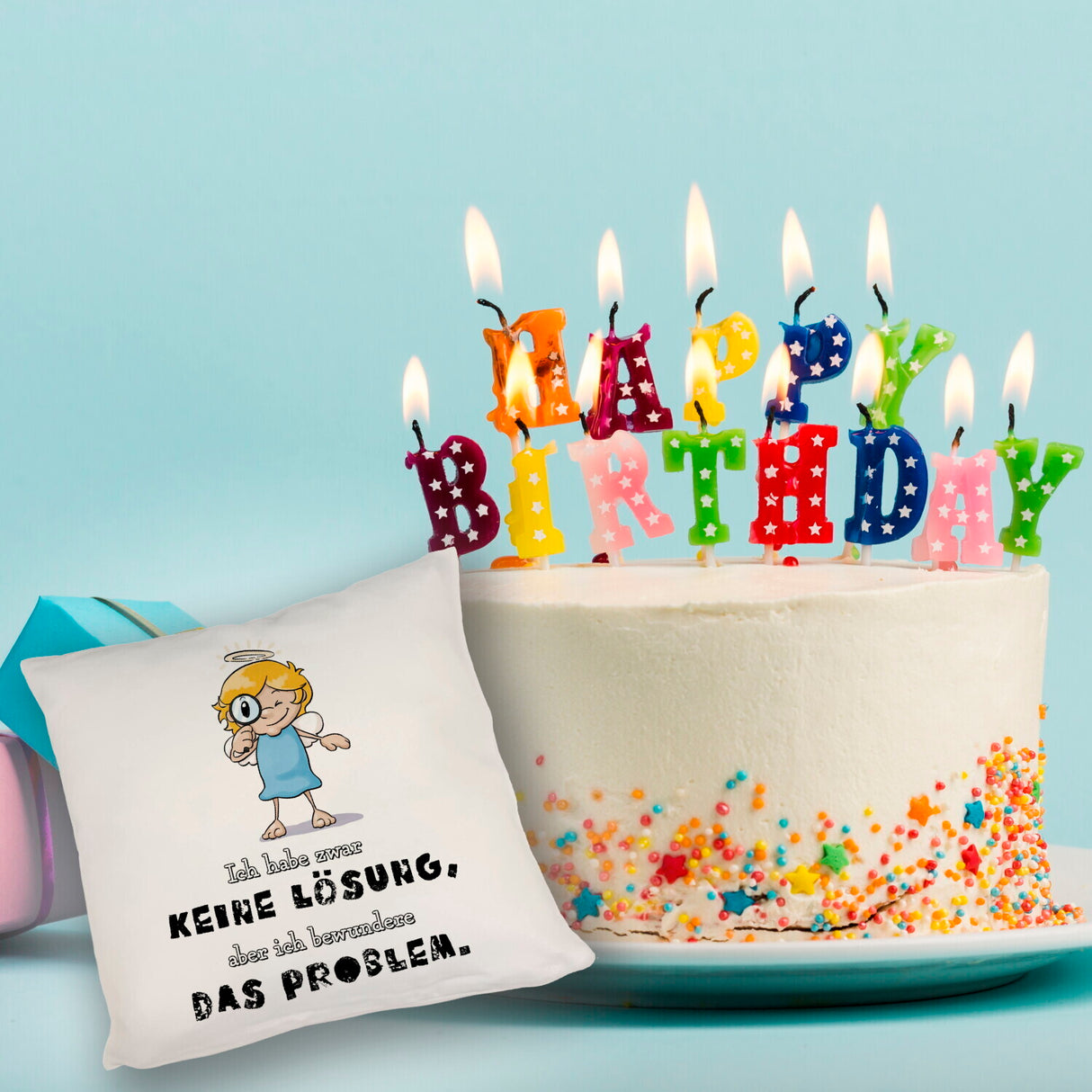 Engel Kissen mit Spruch - Keine Lösung, aber Bewunderung fürs Problem