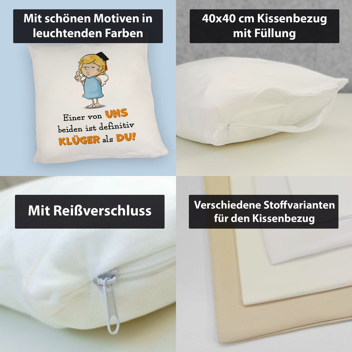 Engel Kissen mit Spruch - Einer von uns ist klüger als du!
