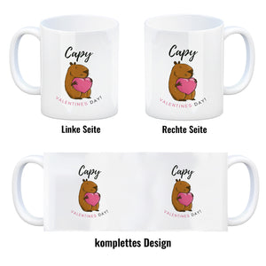 Capy Valentines Day Kaffeebecher mit niedlichem Capybara Motiv