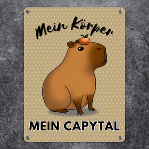 Mein Körper mein Capytal Metallschild in 15x20 cm mit niedlichem Capybara
