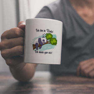 Panda Kaffeebecher mit Spruch Ich bin in Rente Ich muss gar nix