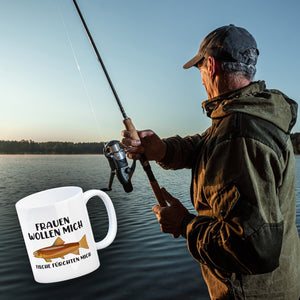 Frauenheld und Angler Kaffeebecher mit Spruch
