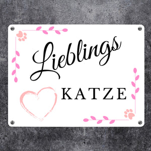 Lieblings Katze Metallschild in 15x20 cm für den Schlafplatz der Katze