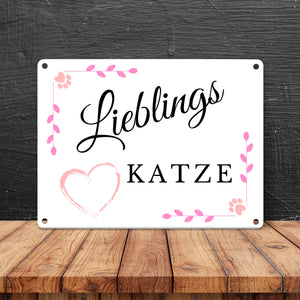 Lieblings Katze Metallschild in 15x20 cm für den Schlafplatz der Katze