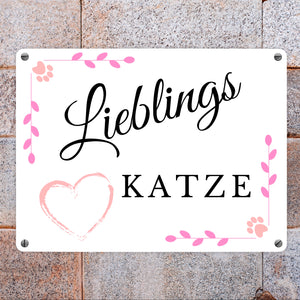 Lieblings Katze Metallschild in 15x20 cm für den Schlafplatz der Katze