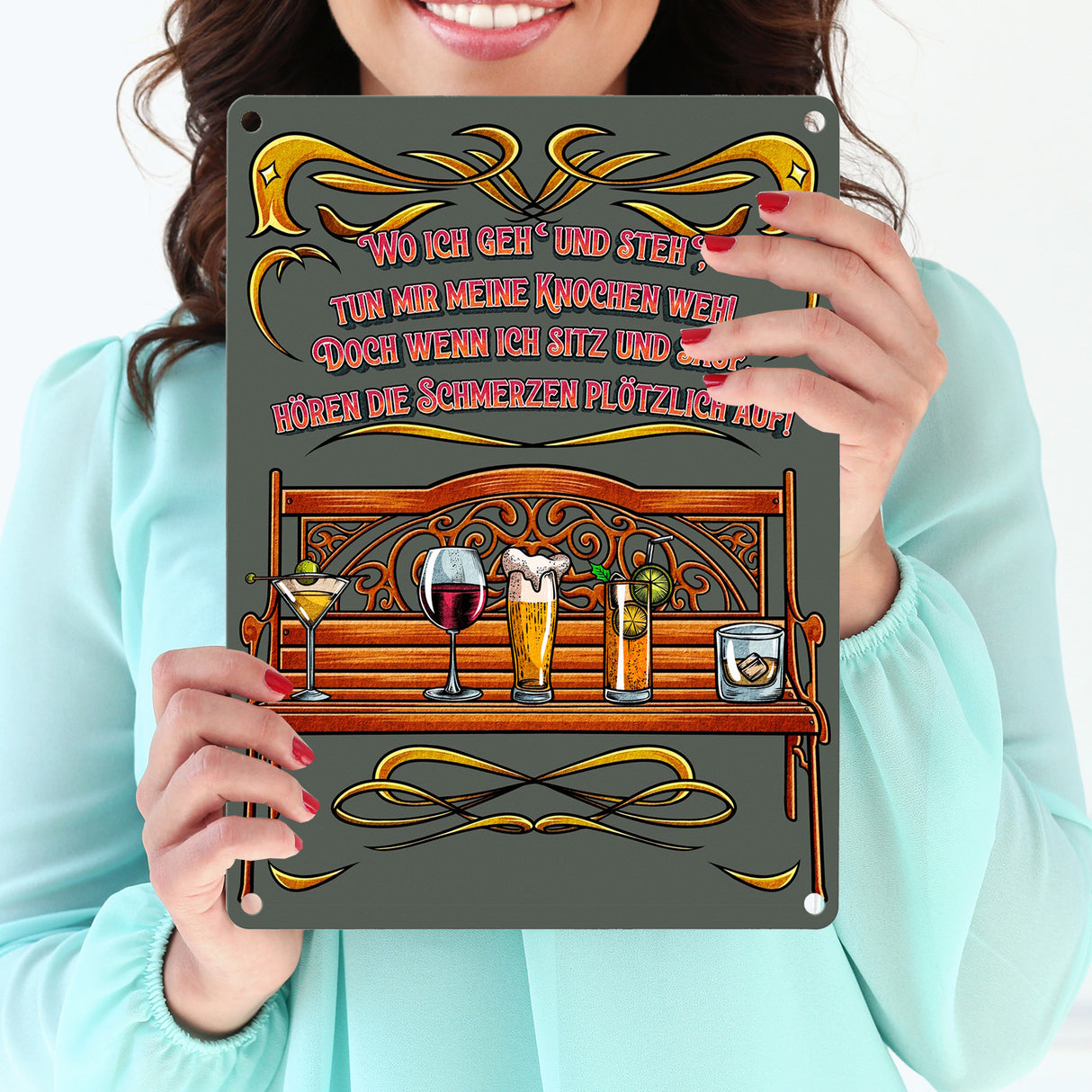 Alkohol ist die beste Medizin Metallschild in 15x20 cm mit Spruch