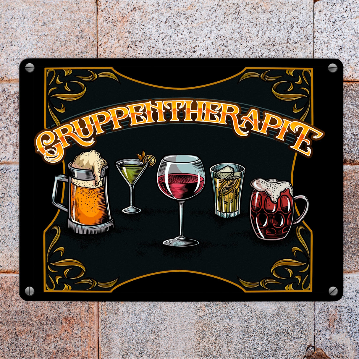 Gruppentherapie Metallschild in 15x20 cm im Vintage-Look