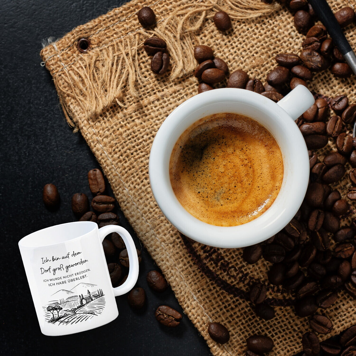 Ich bin auf dem Dorf groß geworden Kaffeebecher mit Spruch