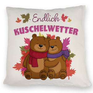 Endlich Kuschelwetter herbstliches Kissen mit Bärenpaar